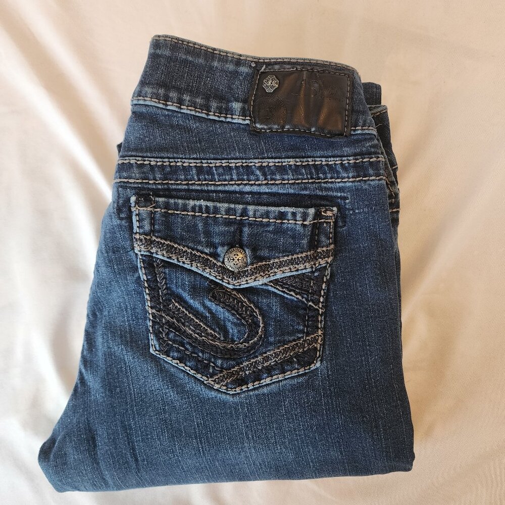 Silver Suki Surplus Boot Cut Jeans Size 29 L 30 Low Rise Dark wash